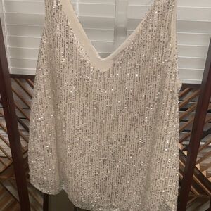 LOFT Silver Sequin Sleeveless Blouse